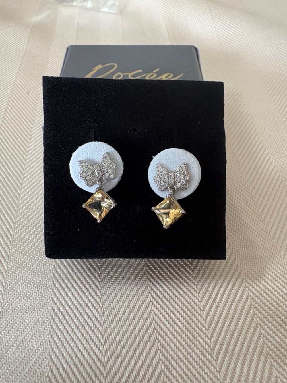 Bow Crystal Drop Earrings in Lemon Quartz